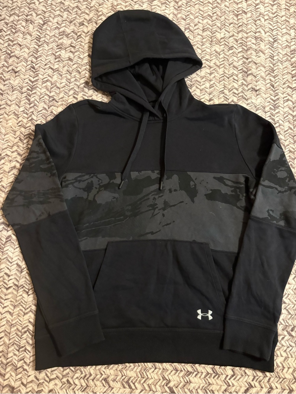 Under Armour Black Hoodie with Dark Camo Chest Stripe